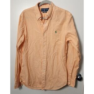 Vtg Ralph Lauren Orange White Pin Stripe Men's Button Down M Slim Fit Green Logo